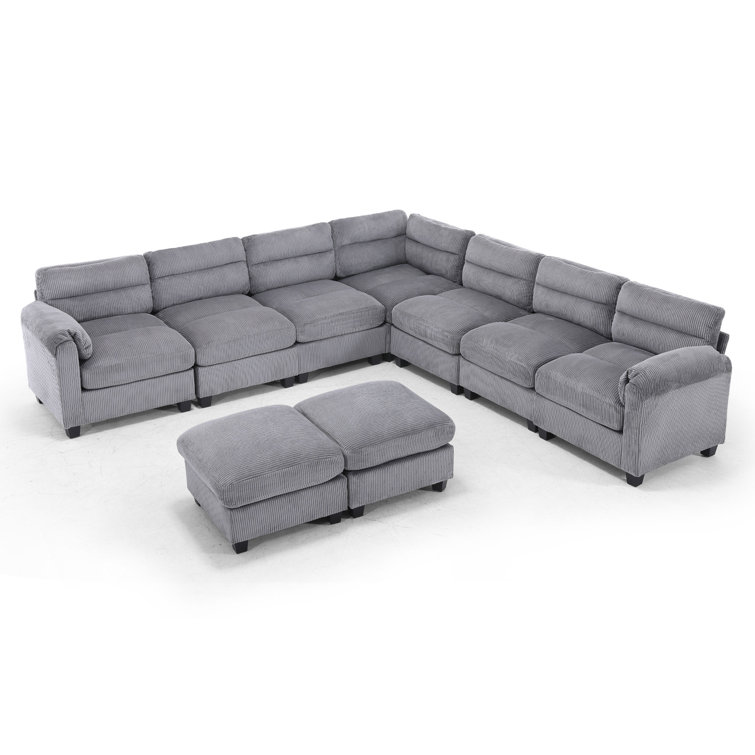 Bonzy Home 10Piece Corduroy Upholstered Modular Sectional, 2 Ottomans